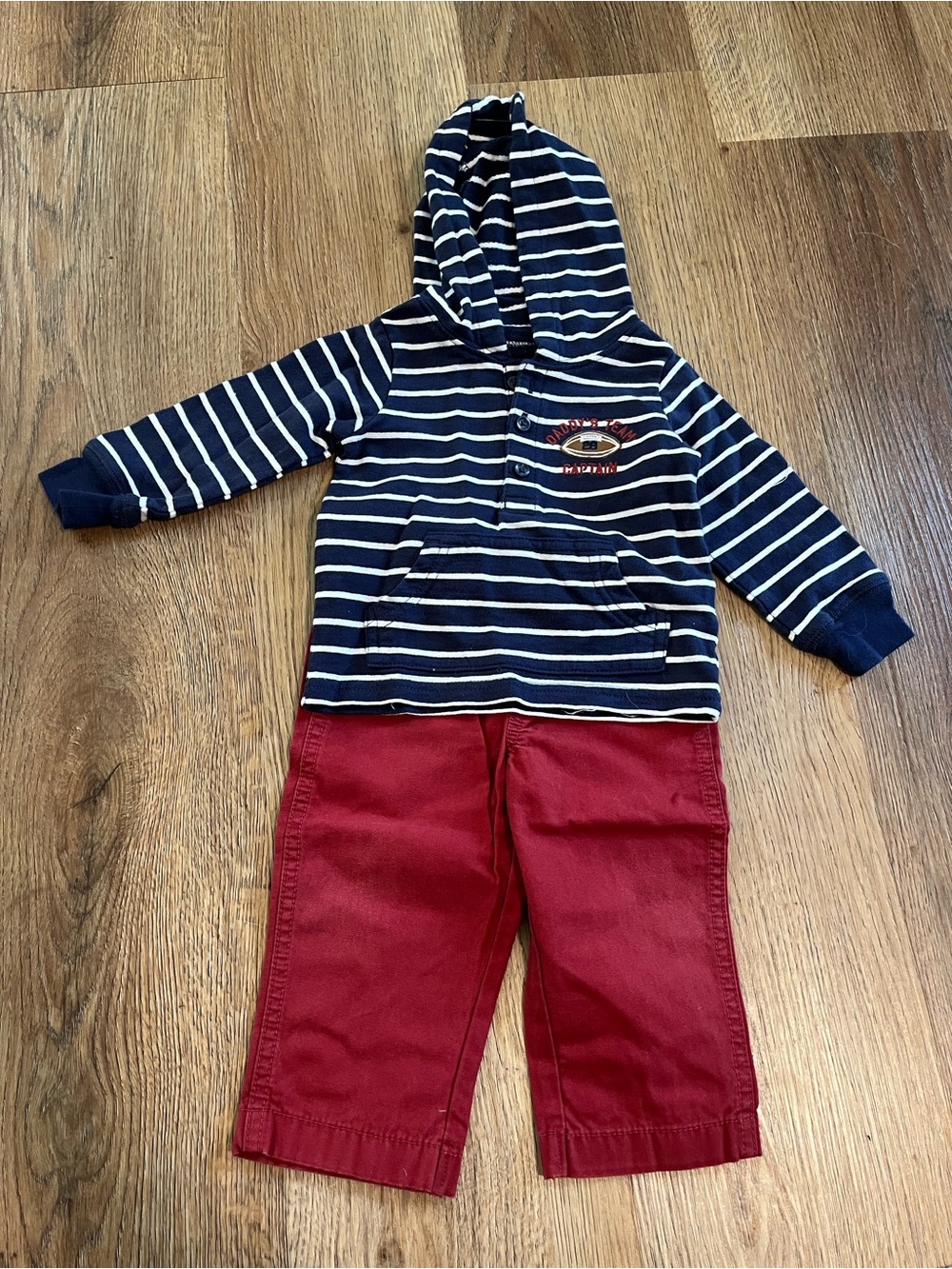 Carter’s, Striped Pullover Hoodie and Pants, Navy White Red, Football, 9 months